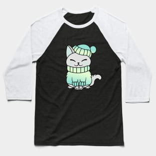 Cute Cozy Colorful Snow Winter Cat Kitty Baseball T-Shirt